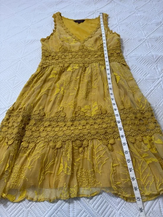 Anthropologie Ranna Gill Veronica Yellow Crochet Lace Floral Dress Size S - Picture 8 of 14